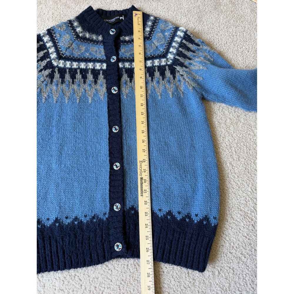 Alpaca Connection Cardigan Sweater Fair Isle Alpaca Blend Blue Medium - Picture 6 of 9